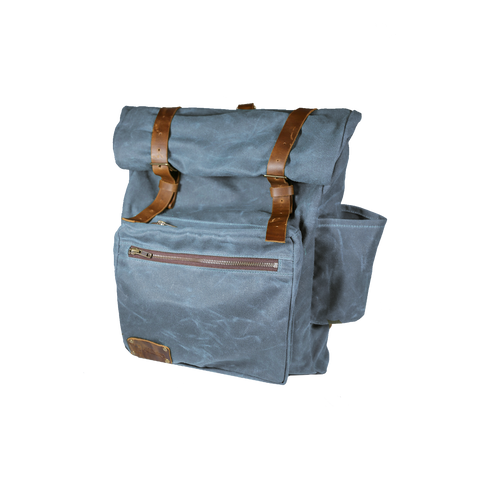 Wax Canvas Roll Top Backpack in Blue