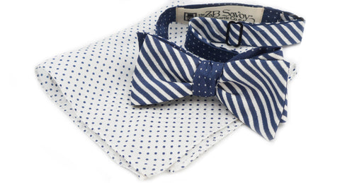 The Navy Blue Silk Bow Tie with Pocket Square