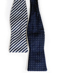 The Navy Blue Striped and Polka Dot Reversible Bow Tie