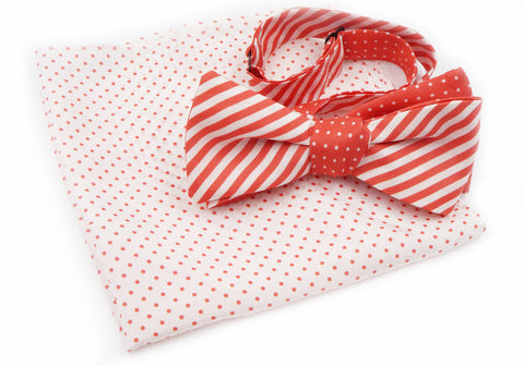 The Coral Silk Bow Tie with Pocket Square