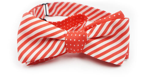 The Coral Striped Polka Dot Silk Reversible Bow Tie